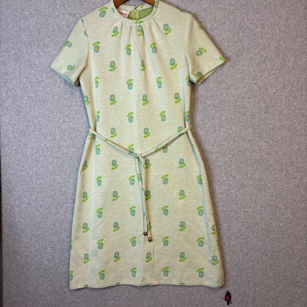 Vintage‎ Checkaberry Women's Retro Floral Mod Shift Dress Belted Short Sleeve